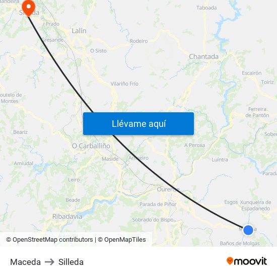 Maceda to Silleda map
