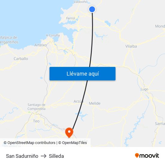 San Sadurniño to Silleda map