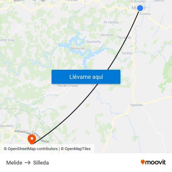 Melide to Silleda map