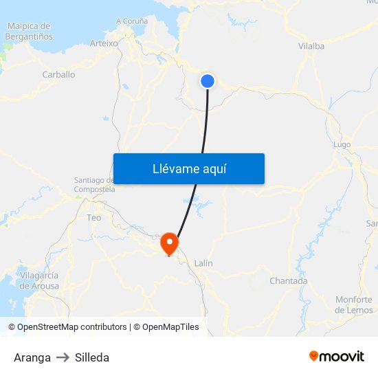 Aranga to Silleda map
