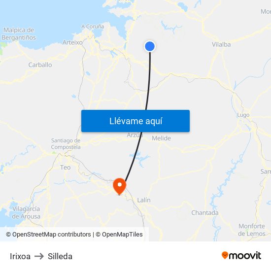 Irixoa to Silleda map