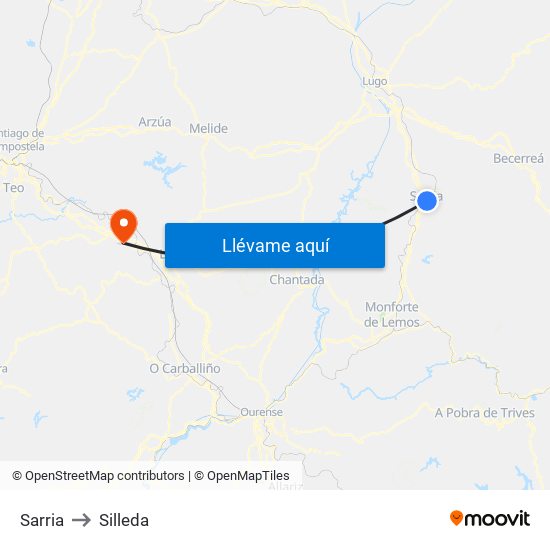 Sarria to Silleda map