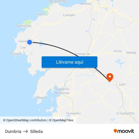 Dumbría to Silleda map