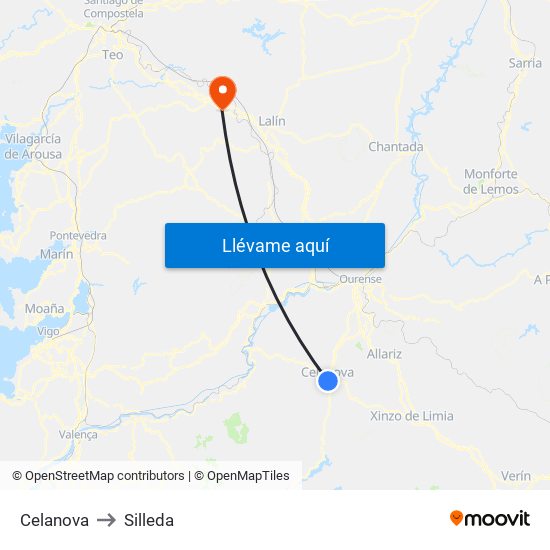 Celanova to Silleda map