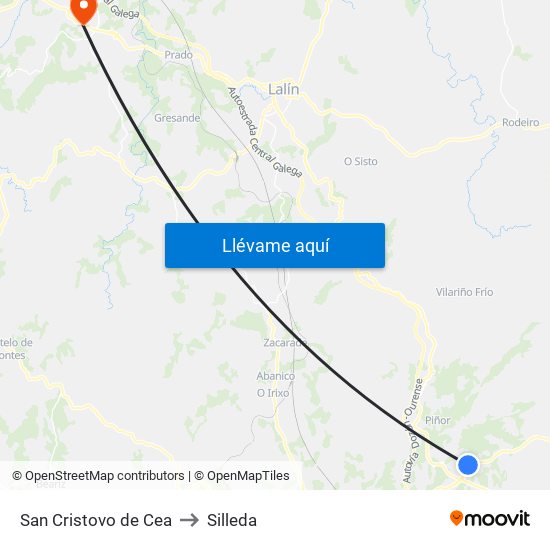 San Cristovo de Cea to Silleda map