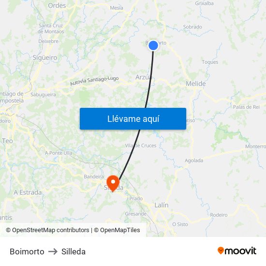 Boimorto to Silleda map