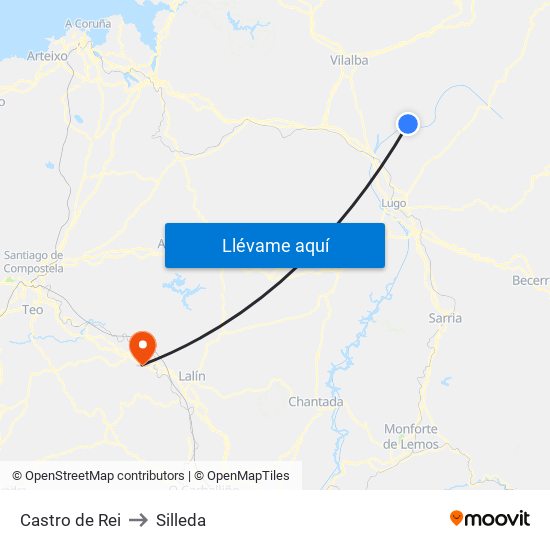 Castro de Rei to Silleda map