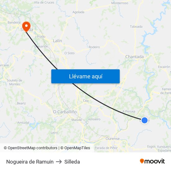 Nogueira de Ramuín to Silleda map