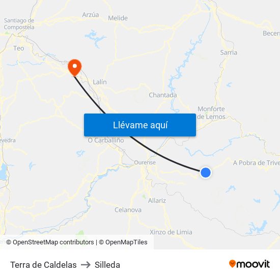 Terra de Caldelas to Silleda map