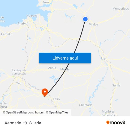 Xermade to Silleda map