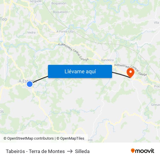 Tabeirós - Terra de Montes to Silleda map