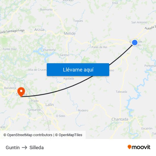 Guntín to Silleda map