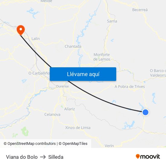 Viana do Bolo to Silleda map