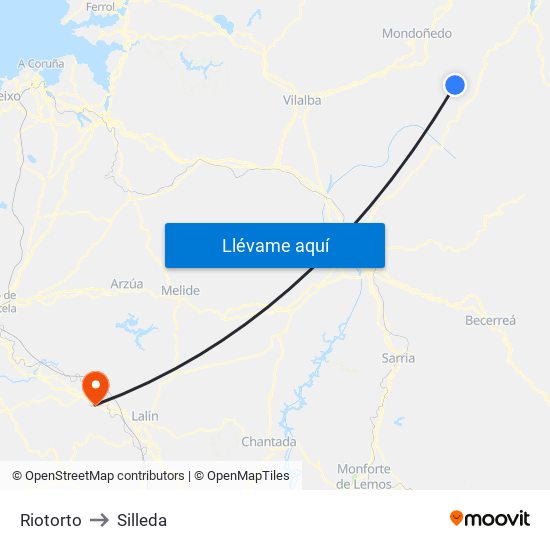 Riotorto to Silleda map