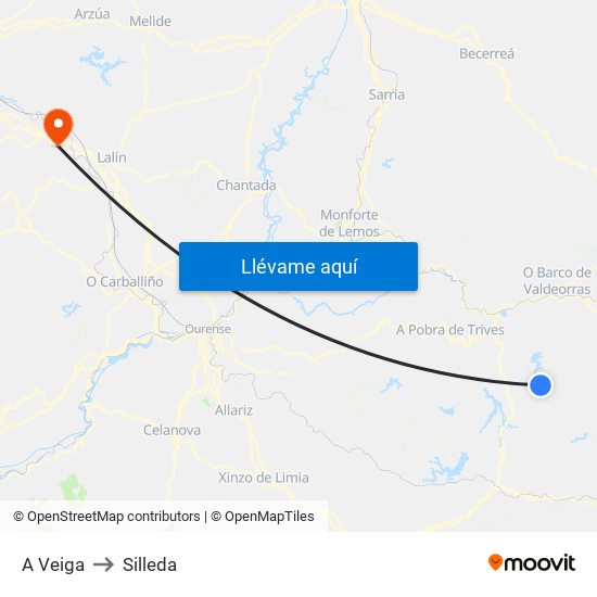 A Veiga to Silleda map