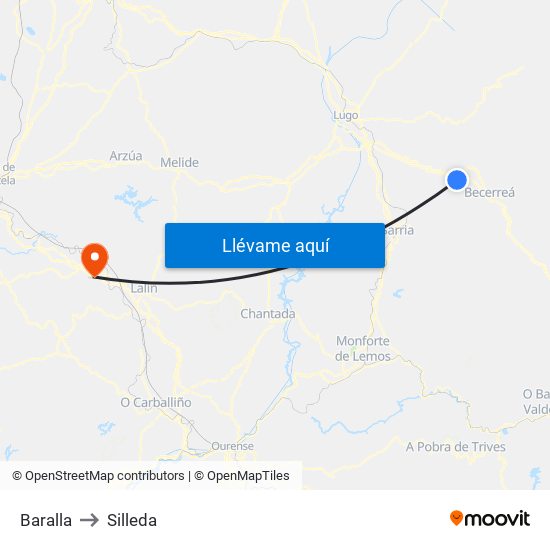 Baralla to Silleda map