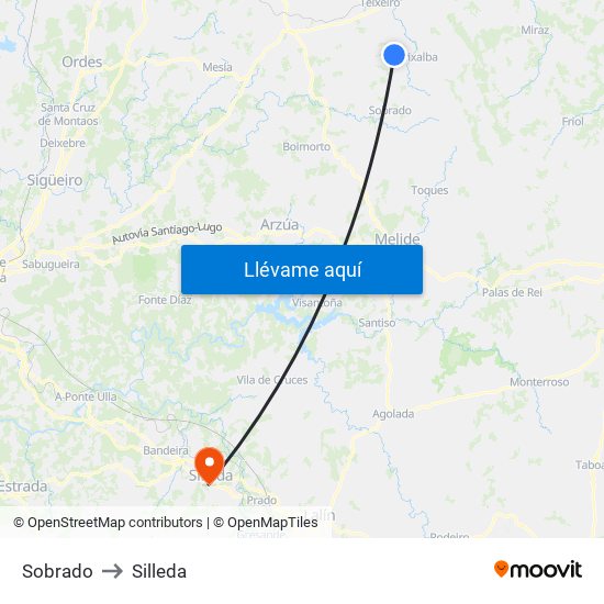Sobrado to Silleda map
