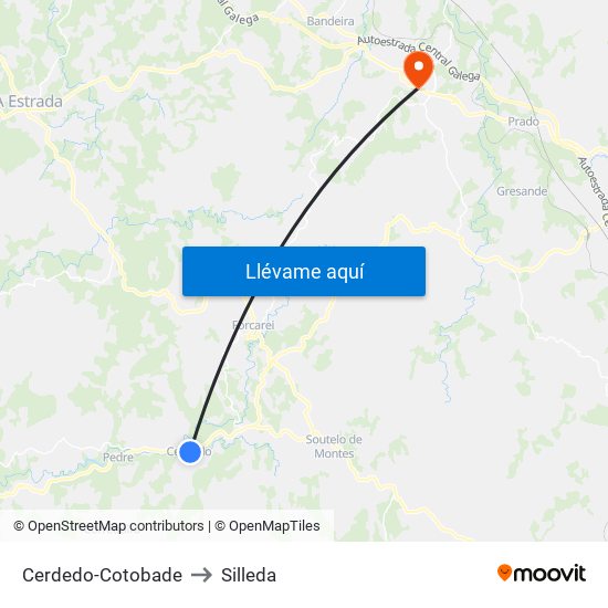Cerdedo-Cotobade to Silleda map