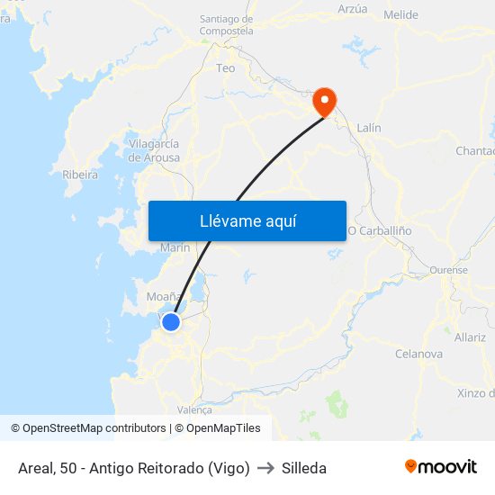 Areal, 50 - Antigo Reitorado (Vigo) to Silleda map