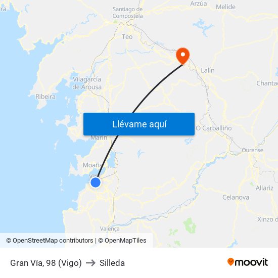 Gran Vía, 98 (Vigo) to Silleda map