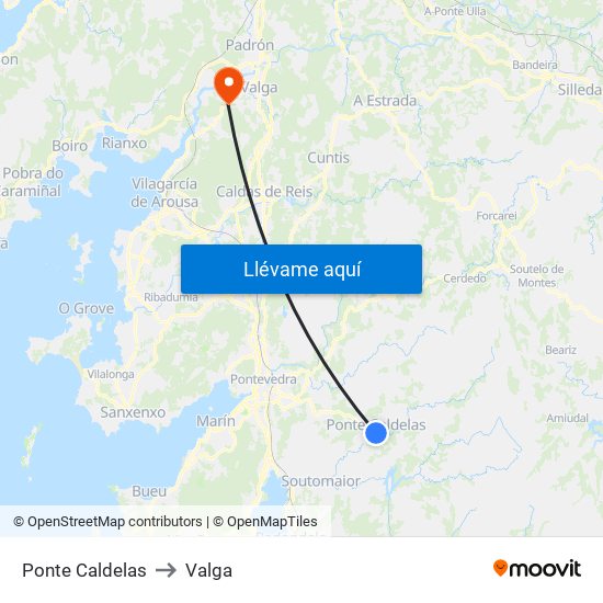 Ponte Caldelas to Valga map