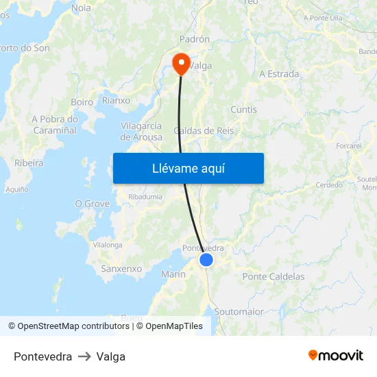 Pontevedra to Valga map