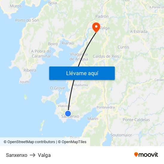 Sanxenxo to Valga map