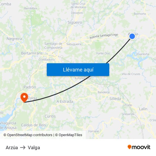 Arzúa to Valga map