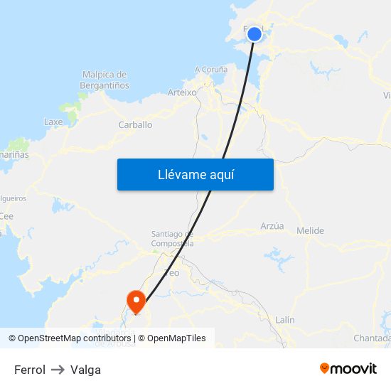 Ferrol to Valga map