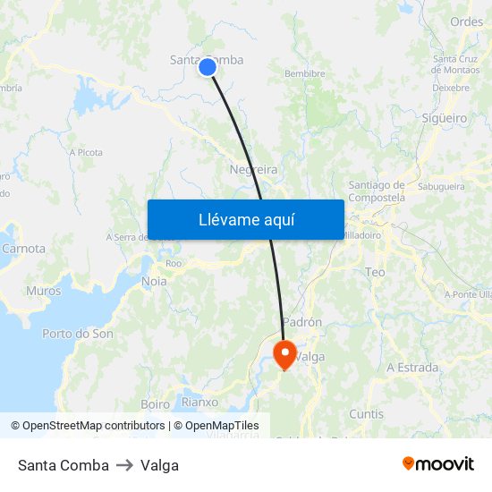Santa Comba to Valga map