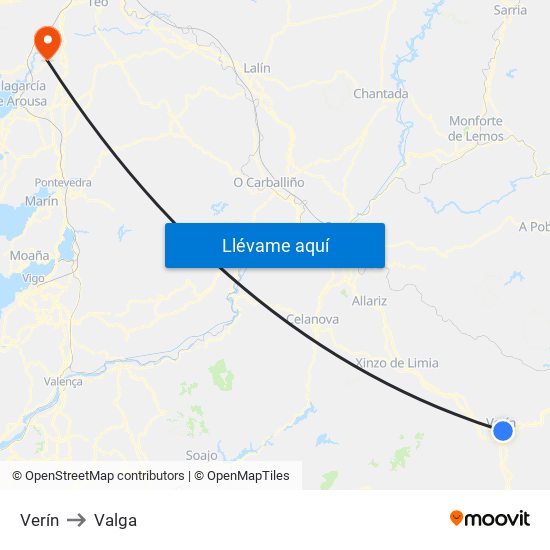 Verín to Valga map