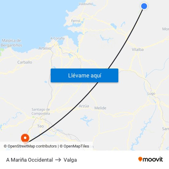 A Mariña Occidental to Valga map