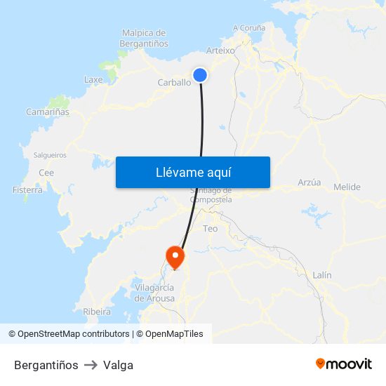 Bergantiños to Valga map
