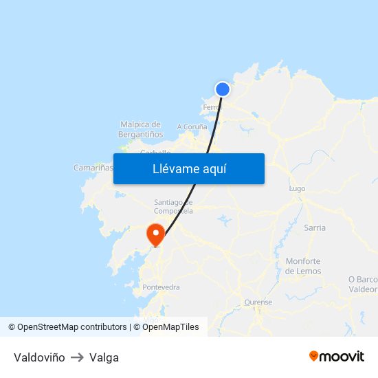 Valdoviño to Valga map