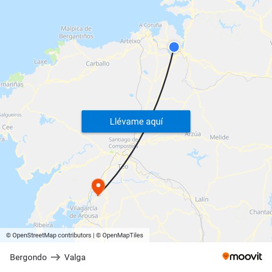 Bergondo to Valga map