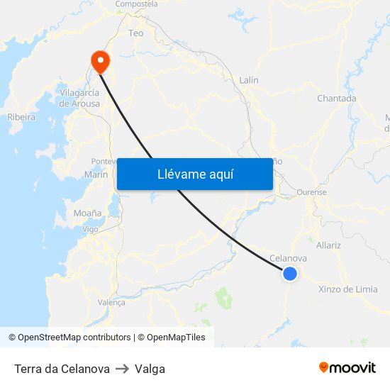 Terra da Celanova to Valga map