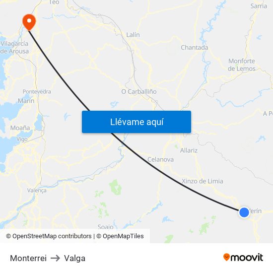 Monterrei to Valga map
