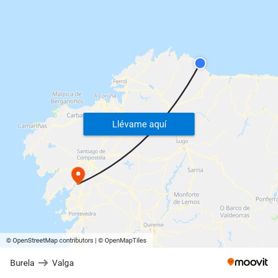 Burela to Valga map