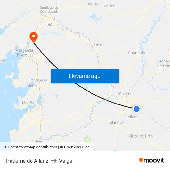 Paderne de Allariz to Valga map