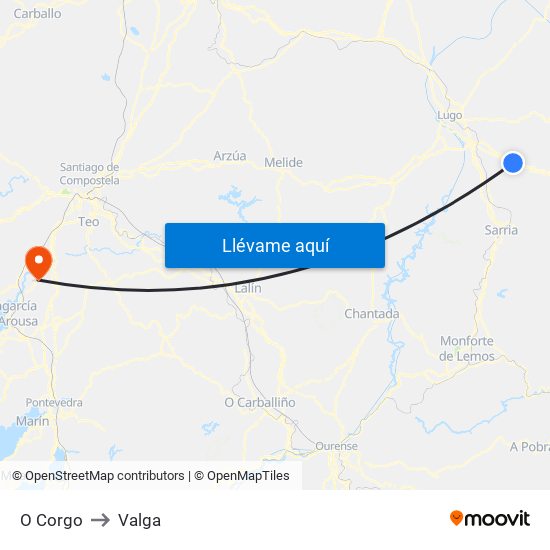 O Corgo to Valga map