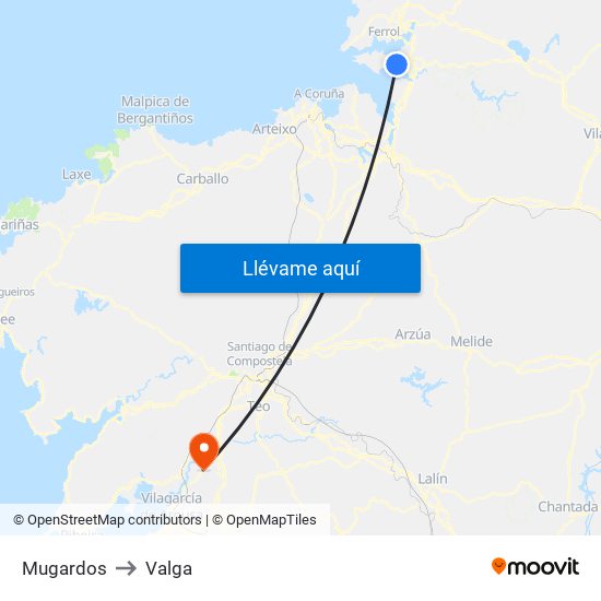 Mugardos to Valga map