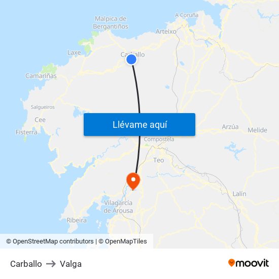 Carballo to Valga map