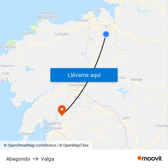 Abegondo to Valga map