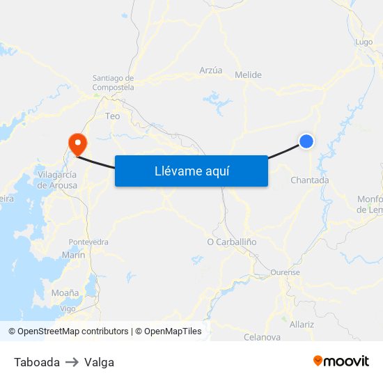 Taboada to Valga map
