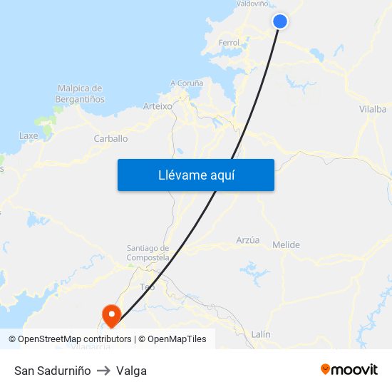 San Sadurniño to Valga map