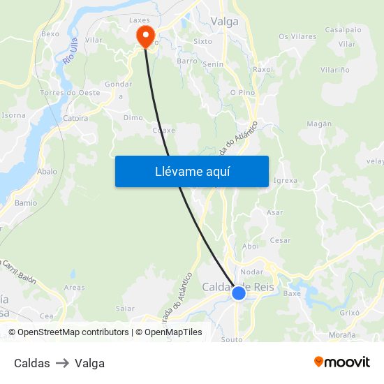 Caldas to Valga map