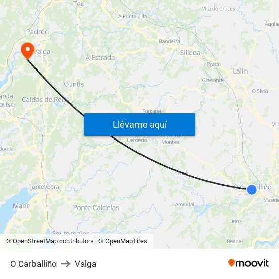 O Carballiño to Valga map