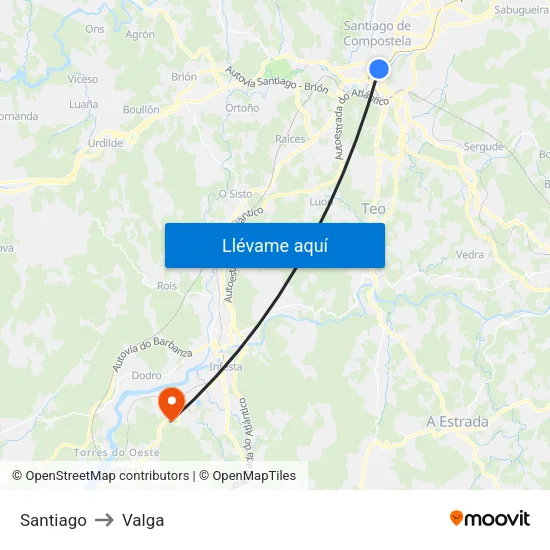 Santiago to Valga map