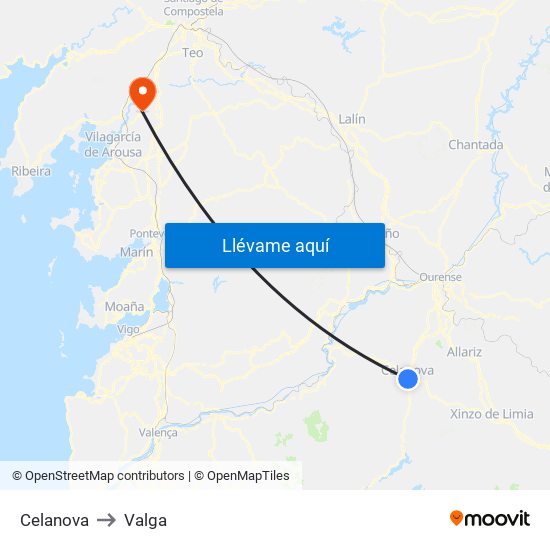 Celanova to Valga map