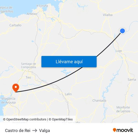 Castro de Rei to Valga map